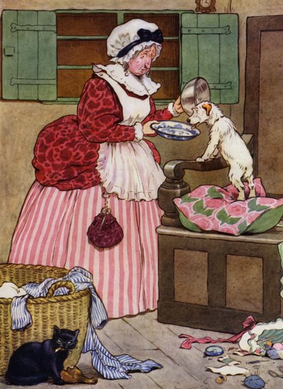 Ilustrace pro starou matku Hubbard (barevné lito) od Frank Adams