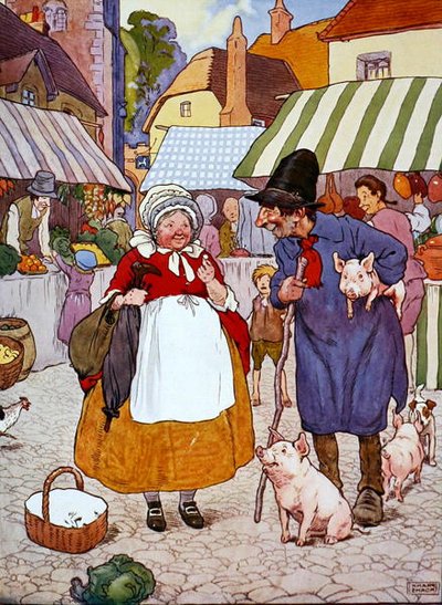 Ilustrace z „Krásné knihy říkanek, příběhů a obrázků“, kterou vydalo nakladatelství Blackie & Son (barevné lito) od Frank Adams