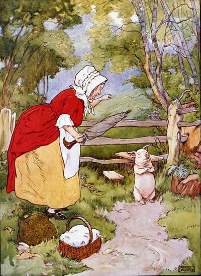 Ilustrace z „Krásné knihy říkanek, příběhů a obrázků“, kterou vydalo nakladatelství Blackie & Son (barevné lito) od Frank Adams