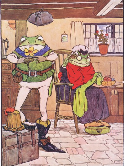 Ilustrace z „The Frog would a Wooing Go“ od Charlese H. Bennetta, 1916 od Frank Adams