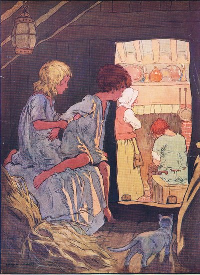 Děti nemohly spát, z knihy Jeníček a Mařenka vydané nakladatelstvím Blackie & Son Limited, kolem roku 1940 od Frank Adams