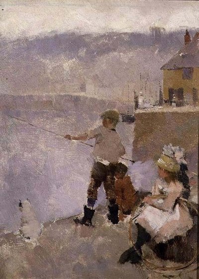 Rybaření na nábřeží od Frank Bramley