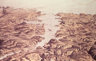Panoramatický pohled na severní a jižní stranu přístavu a přístav Sebastopol, návrh a litografie Thomas Packer, vyd. Stannard a Dixon, 1855. od Frank C. Hughes