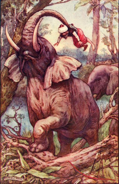 Zvíře mě zvedlo svým chobotem a položilo si mě na ramena, c1930. od Frank C. Pape