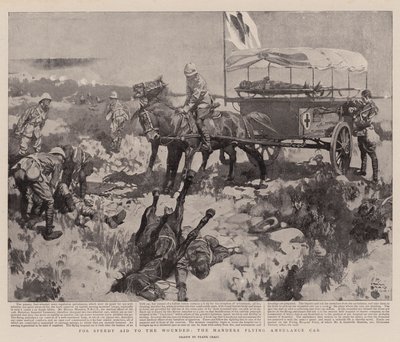 Pro rychlou pomoc zraněným, Manders létající sanitní vůz (litho) od Frank Craig