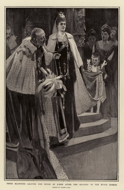 Jejich Veličenstva opouštějí Sněmovnu lordů po přečtení Královy řeči od Frank Craig