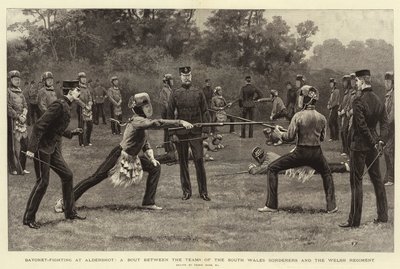 Bajonetový boj u Aldershot, souboj mezi týmy South Wales Borderers a Welsh Regiment od Frank Dadd