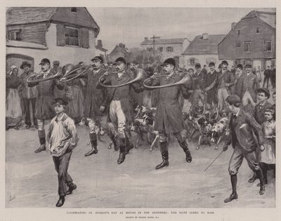 Oslava svátku svatého Huberta v Bievre v Ardenách, lov chodí na mši od Frank Dadd