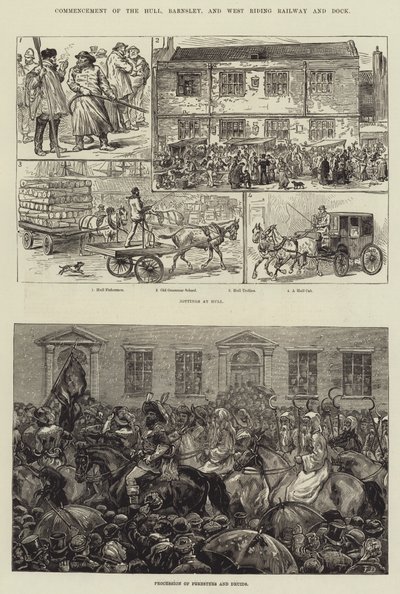 Zahájení provozu Hull, Barnsley a West Riding Railway and Dock od Frank Dadd
