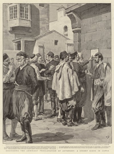 Diskuse o admirálově prohlášení o autonomii, pouliční scéna v Canea od Frank Dadd