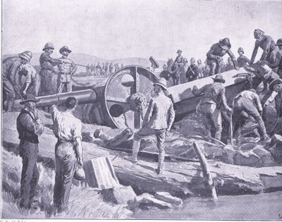 Dostat zbraň přes ošklivé místo, ilustrace z After Pretoria: The Guerilla War, 1902 od Frank Dadd