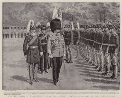 Jeho výsost princ z Walesu při inspekci Massachusettské dělostřelecké roty v Marlborough House od Frank Dadd