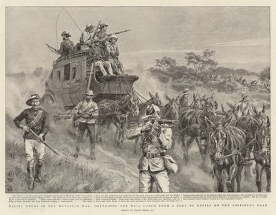Heroic Deeds in the Matabele War, brání Mail Coach před Body of Kafirs na Salisbury Road od Frank Dadd