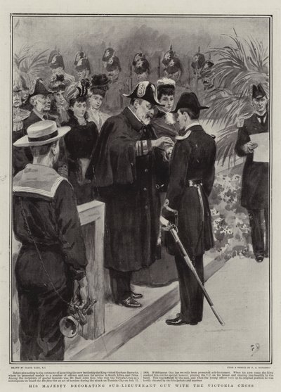 Jeho Veličenstvo vyznamenává podporučíka viktoriánským křížem od Frank Dadd