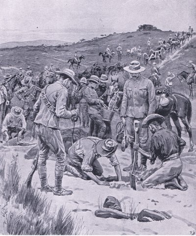Hledání vody, z After Pretoria: The Guerilla War vydané Harmsworth Bros Limited, 1901 od Frank Dadd