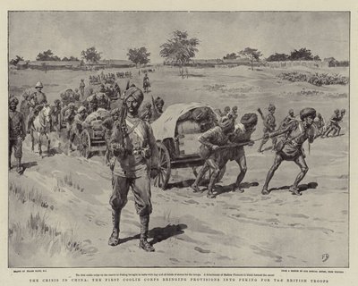 Krize v Číně, První Coolie Corps přináší do Pekingu zásoby pro britské jednotky od Frank Dadd