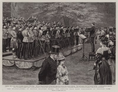 Ústředí britské vojenské hudby, kapela Kneller Hall vystupující ve Whitton Parku od Frank Dadd