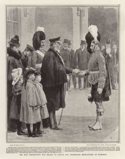 Král rozdává válečné medaile Argyll a Sutherland Highlanders v Balmoral od Frank Dadd