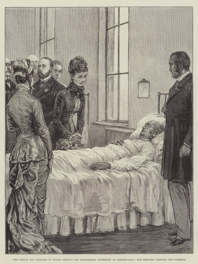 Princ a princezna z Walesu otevírají Marylebone Infirmary v Notting-Hill, princezna navštěvuje pacienty od Frank Dadd