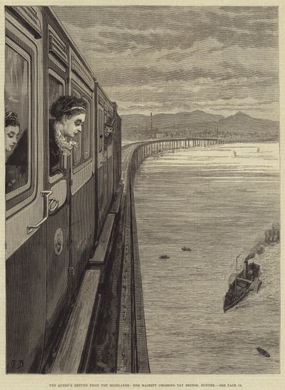 Královnin návrat z Vysočiny, Její Veličenstvo překračuje Tay Bridge, Dundee od Frank Dadd