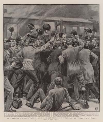 Sirdarův příjezd domů, příliš nadšené přivítání na nádraží Victoria Station od Frank Dadd
