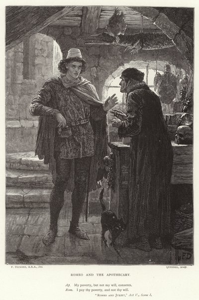 Romeo a lékárník, Romeo a Julie, V. dějství, I. scéna od Frank Dicksee