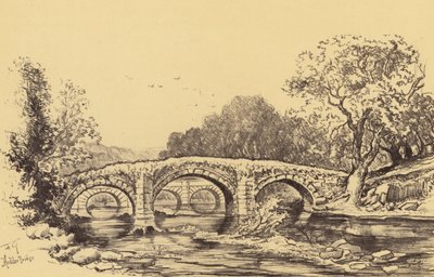 Cromwellův most na řece Hodder (litografie) od Frank Greenwood