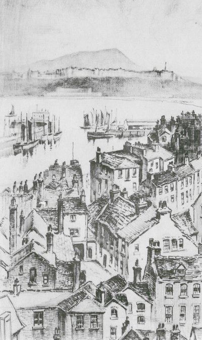 Scarborough z Castle Hill (litografie) od Frank Greenwood