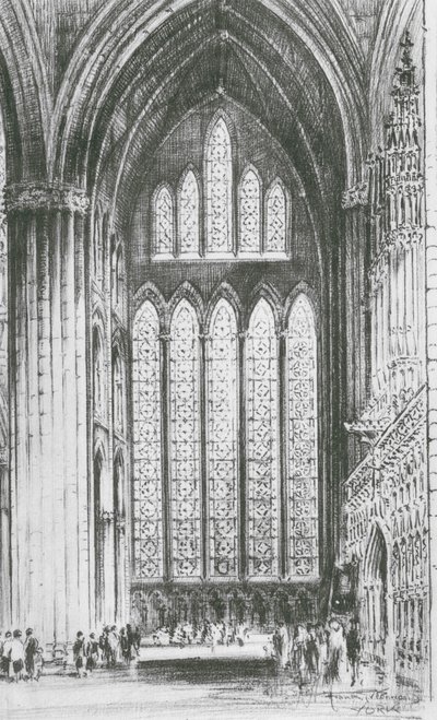 Okno Pěti sester, York Minster (litografie) od Frank Greenwood