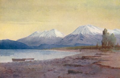 Nový Zéland: Na úpatí jezera Te-Anau (barevná litografie) od Frank H Wright