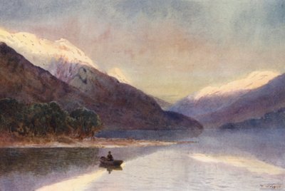 Nový Zéland: Fiord, jezero Te-Anau (barevná litografie) od Frank H Wright