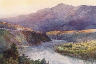 Nový Zéland: Na horním toku řeky Wanganui (barevná litografie) od Frank H Wright