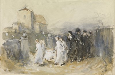 Study for Her First Born, Horsham Churchyard (Pohřeb prvorozených), 1874 (wc na papíře) od Frank Holl