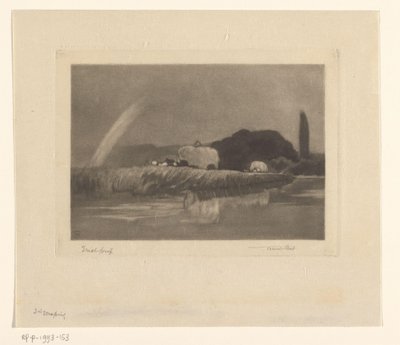 Balíky sena na vozech na břehu Temže Senoseč na Temži poblíž Wargrave od Frank Short (signed by artist)
