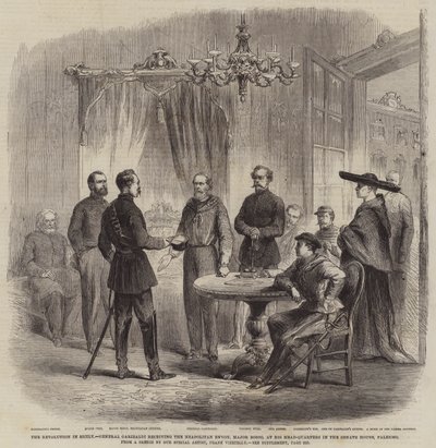 Revoluce na Sicílii, generál Garibaldi přijímá neapolského vyslance, majora Bosca, v jeho ústředí v Senátu v Palermu od Frank Vizetelly