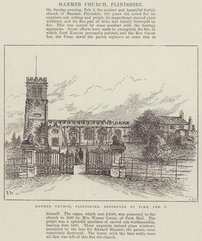 Hanmer Church, Flintshire, zničený ohněm, 3. února od Frank Watkins