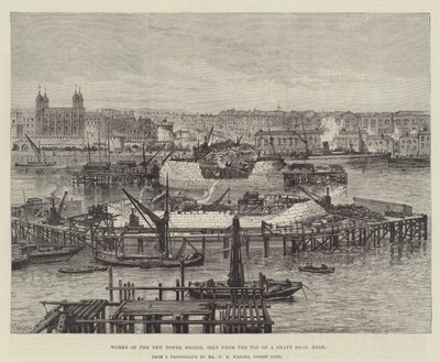 Práce na novém mostě Tower Bridge z vrcholu 100 stop vysoké šachty od Frank Watkins