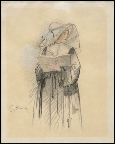 Jeptiška držící knihu a pero, 1827-87 od François Bonvin