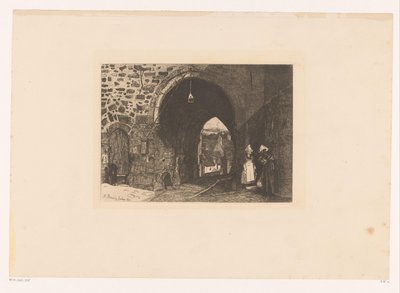 Gezicht op de Porte de St. Malo te Dinan Deset leptů, kreslil a ryl F. Bonvin, malíř (název série) od François Bonvin