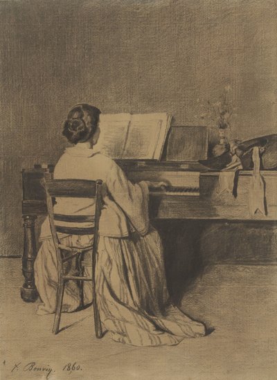 Žena u klavíru, při pohledu zezadu od François Bonvin