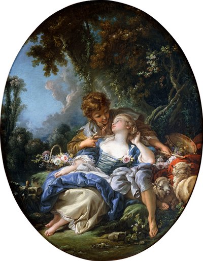 Pastýř a pastýřka v Dalliance v zalesněné krajině, 1761 od François Boucher