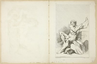 Akademický akt (recto a verso), z Druhé knihy akademických postav částečně vyrytý profesory Královské akademie od François Boucher