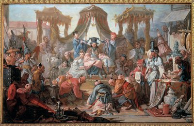 Audience čínského císaře Poddaní padají před císařem na zem. Obraz Francoise Bouchera od François Boucher