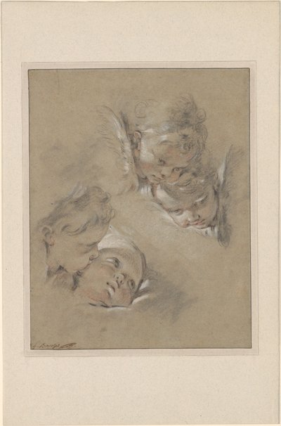 Boucher - Čtyři hlavy cherubínů, III, 104b od François Boucher