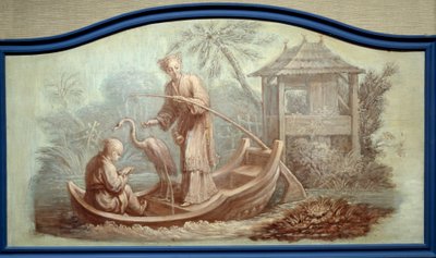 Chinoiserie: Scéna rybolovu v Číně. Kresby Front de porte od Francoise Bouchera (1703-1770) od François Boucher
