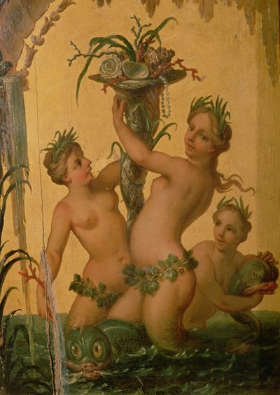 Detail sirén držících roh hojnosti ze státního vozu Petra Velikého, kolem roku 1724 od François Boucher