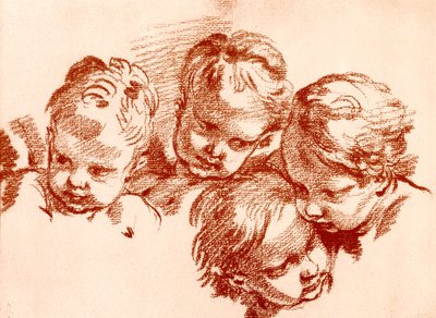 Čtyři studie dětských hlav od François Boucher