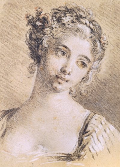 Hlava mladé dívky (uhlí a bílá křída na papíře) od François Boucher