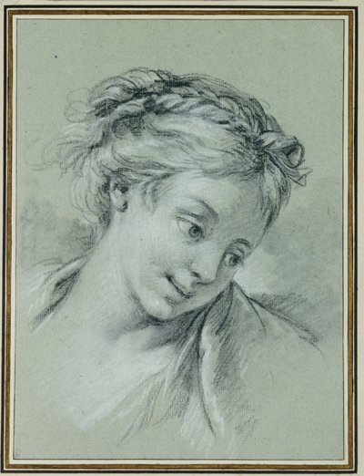 Hlava dívky při pohledu dolů doprava od François Boucher