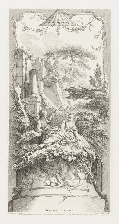Hommage Champètre (Pastorale) in Nouveaux Morceaux pour des Paravents [Nové koncepty pro obrazovky] od François Boucher